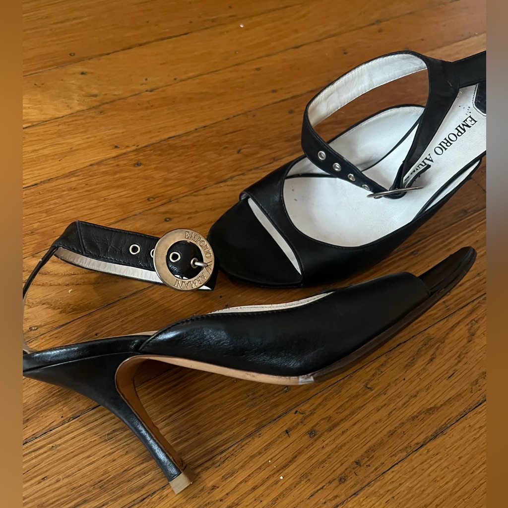 Vintage Emporio Armani Stilettos With Logo Ankle Strap